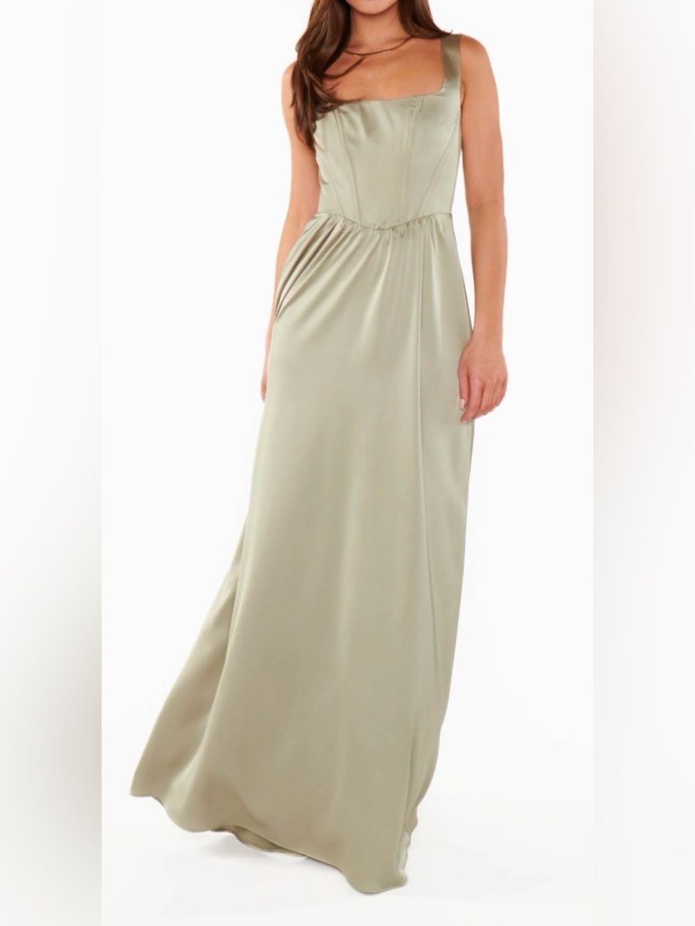 show me your mumu nina‎ maxi dress Moss Green Luxe Satin